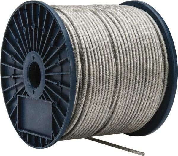Value Collection - 3/16" x 3/32" Diam, Aircraft Cable - 920 Lb Breaking Strength, 7 x 7 Strand Core, Vinyl Coating - Industrial Tool & Supply