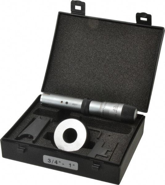 Starrett - 3/4 to 1", 2-5/8" Gage Depth, Mechanical Inside Hole Micrometer - 0.0003" Graduation, 0.00015" Accuracy, Ratchet Stop Thimble - Industrial Tool & Supply