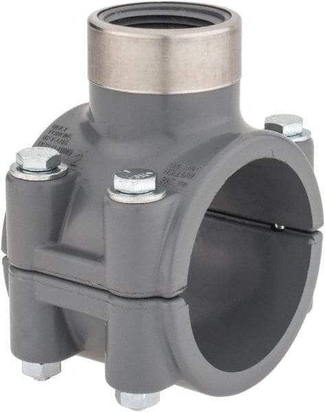 Value Collection - 2 x 1" CPVC Plastic Pipe Clamp On Saddle with Viton O-Ring - Schedule 80, Pipe O.D. x SR Fipt End Connections - Industrial Tool & Supply