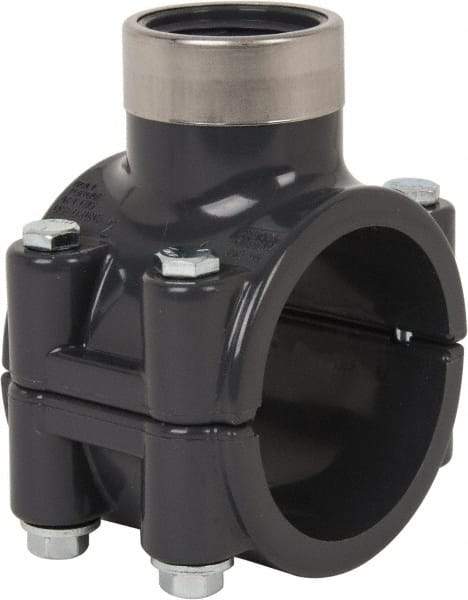 Value Collection - 2 x 1" PVC Plastic Pipe Clamp On Saddle with Viton O-Ring - Schedule 80, Pipe O.D. x SR Fipt End Connections - Industrial Tool & Supply