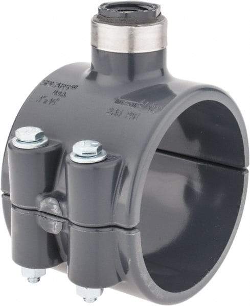 Value Collection - 3 x 1/2" PVC Plastic Pipe Clamp On Saddle with Viton O-Ring - Schedule 80, Pipe O.D. x SR Fipt End Connections - Industrial Tool & Supply