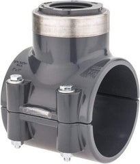 Value Collection - 3 x 1-1/4" PVC Plastic Pipe Clamp On Saddle with Viton O-Ring - Schedule 80, Pipe O.D. x SR Fipt End Connections - Industrial Tool & Supply