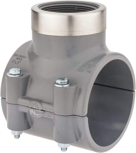 Value Collection - 3 x 2" CPVC Plastic Pipe Clamp On Saddle with Viton O-Ring - Schedule 80, Pipe O.D. x SR Fipt End Connections - Industrial Tool & Supply