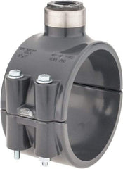 Value Collection - 4 x 1/2" PVC Plastic Pipe Clamp On Saddle with Viton O-Ring - Schedule 80, Pipe O.D. x SR Fipt End Connections - Industrial Tool & Supply