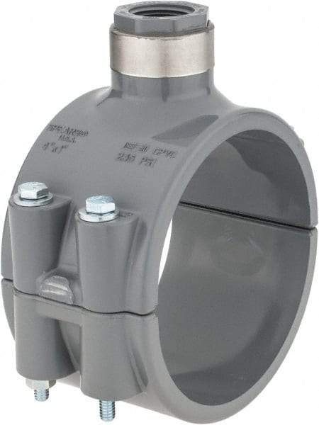 Value Collection - 4 x 3/4" CPVC Plastic Pipe Clamp On Saddle with Viton O-Ring - Schedule 80, Pipe O.D. x SR Fipt End Connections - Industrial Tool & Supply