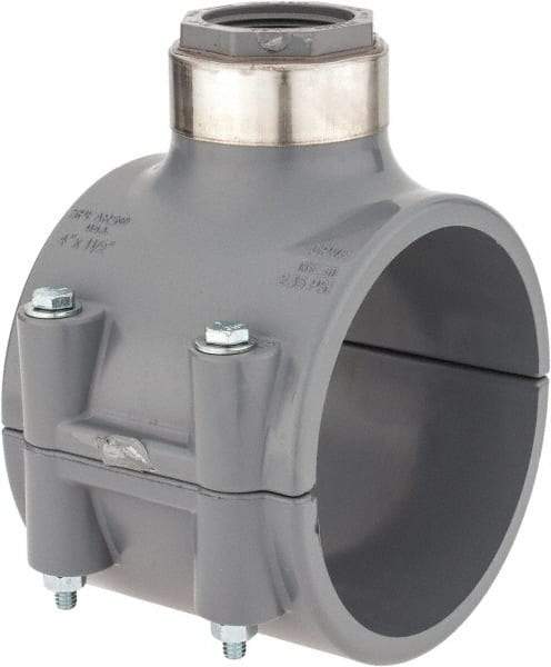 Value Collection - 4 x 1-1/4" CPVC Plastic Pipe Clamp On Saddle with Viton O-Ring - Schedule 80, Pipe O.D. x SR Fipt End Connections - Industrial Tool & Supply