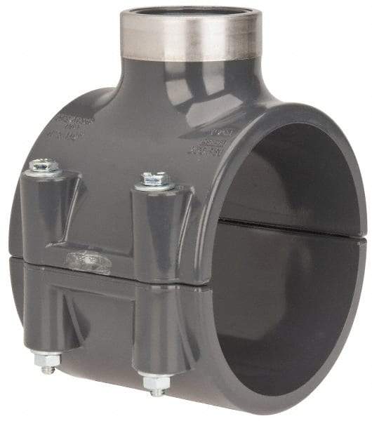 Value Collection - 4 x 1-1/2" PVC Plastic Pipe Clamp On Saddle with Viton O-Ring - Schedule 80, Pipe O.D. x SR Fipt End Connections - Industrial Tool & Supply