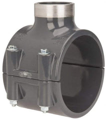 Value Collection - 4 x 1-1/2" PVC Plastic Pipe Clamp On Saddle with Viton O-Ring - Schedule 80, Pipe O.D. x SR Fipt End Connections - Industrial Tool & Supply