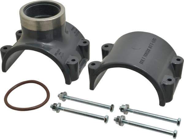 Value Collection - 4 x 2" PVC Plastic Pipe Clamp On Saddle with Viton O-Ring - Schedule 80, Pipe O.D. x SR Fipt End Connections - Industrial Tool & Supply