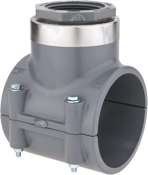 Value Collection - 4 x 2-1/2" CPVC Plastic Pipe Clamp On Saddle with Viton O-Ring - Schedule 80, Pipe O.D. x SR Fipt End Connections - Industrial Tool & Supply