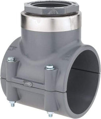 Value Collection - 4 x 2-1/2" CPVC Plastic Pipe Clamp On Saddle with Viton O-Ring - Schedule 80, Pipe O.D. x SR Fipt End Connections - Industrial Tool & Supply