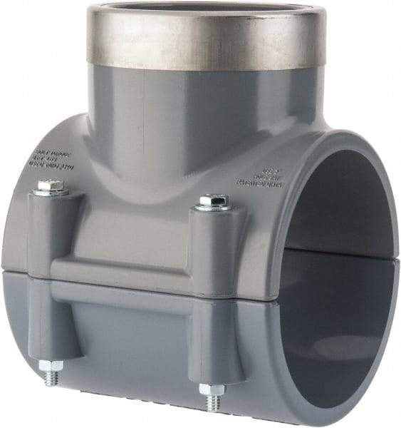 Value Collection - 4 x 3" CPVC Plastic Pipe Clamp On Saddle with Viton O-Ring - Schedule 80, Pipe O.D. x SR Fipt End Connections - Industrial Tool & Supply