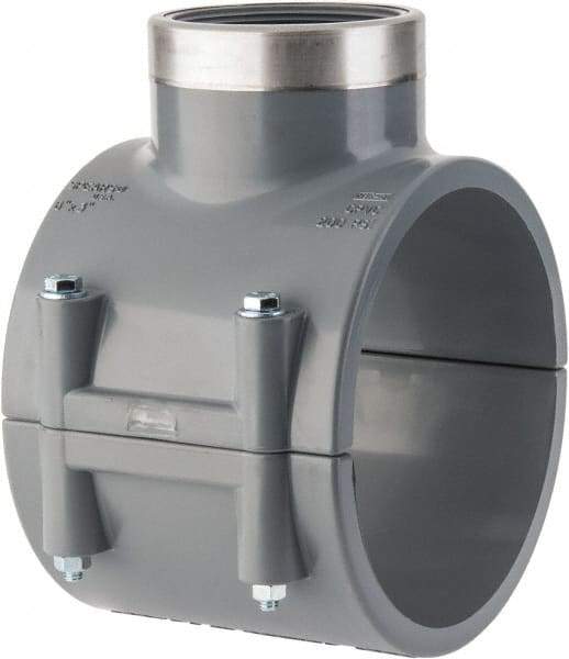 Value Collection - 6 x 4" PVC Plastic Pipe Clamp On Saddle with Viton O-Ring - Schedule 80, Pipe O.D. x SR Fipt End Connections - Industrial Tool & Supply