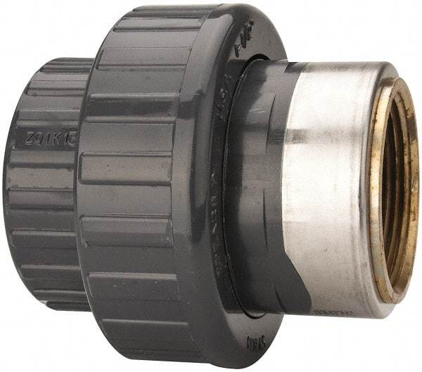 Value Collection - 1-1/2" PVC Plastic Pipe Union with EPDM O-Ring - Schedule 80, PVC Slip x Brass Fipt End Connections - Industrial Tool & Supply