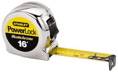 Stanley - 16' x 1" Yellow Blade Tape Measure - 1/32 & 1/16" Graduation, Inch Graduation Style, Silver Case - Industrial Tool & Supply