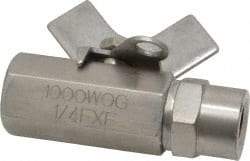 Midwest Control - 1/4" Pipe, Full Port, Stainless Steel Miniature Ball Valve - 2 Piece, Inline - Two Way Flow, FNPT x FNPT Ends, Butterfly Handle, 1,000 WOG, 150 WSP - Industrial Tool & Supply
