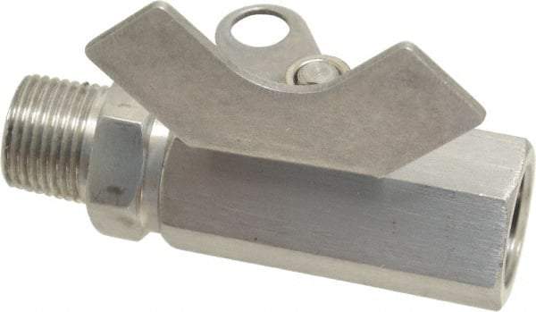 Midwest Control - 3/8" Pipe, Reduced Port, Stainless Steel Miniature Ball Valve - 2 Piece, Inline - Two Way Flow, MNPT x FNPT Ends, Butterfly Handle, 1,000 WOG, 150 WSP - Industrial Tool & Supply