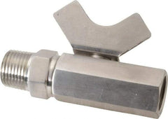 Midwest Control - 1/2" Pipe, Reduced Port, Stainless Steel Miniature Ball Valve - 2 Piece, Inline - Two Way Flow, MNPT x FNPT Ends, Butterfly Handle, 1,000 WOG, 150 WSP - Industrial Tool & Supply