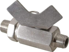 Midwest Control - 1/4" Pipe, Full Port, Stainless Steel Miniature Ball Valve - 2 Piece, Inline - Two Way Flow, MNPT x MNPT Ends, Butterfly Handle, 1,000 WOG, 150 WSP - Industrial Tool & Supply