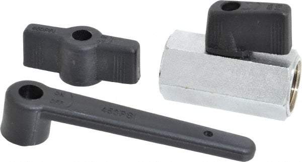 Midwest Control - 3/8" Pipe, Standard Port, Brass Miniature Ball Valve - 1 Piece, Inline - Two Way Flow, FNPT x FNPT Ends, Wedge Handle, 450 WOG - Industrial Tool & Supply