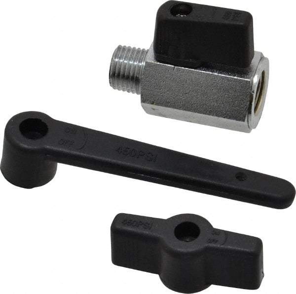 Midwest Control - 1/4" Pipe, Full Port, Brass Miniature Ball Valve - 1 Piece, Inline - Two Way Flow, MNPT x FNPT Ends, Wedge Handle, 450 WOG - Industrial Tool & Supply