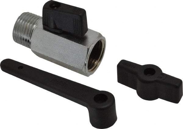 Midwest Control - 1/2" Pipe, Standard Port, Brass Miniature Ball Valve - 1 Piece, Inline - Two Way Flow, MNPT x FNPT Ends, Wedge Handle, 450 WOG - Industrial Tool & Supply