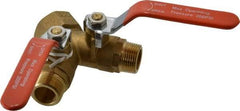 Midwest Control - 3/4 x 1" Pipe, Standard Port, Brass Standard Ball Valve - 2 Piece, Three Way, FNPT x MNPT x MNPT Ends, Lever Handle, 250 WOG, 150 WSP - Industrial Tool & Supply