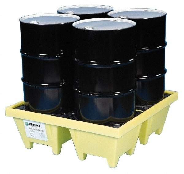 Enpac - 83 Gal Sump, 6,000 Lb Capacity, 4 Drum, Plastic Spill Deck or Pallet - 50" Long x 50" Wide x 13.43" High, Yellow, Liftable Fork, Vertical, 2 x 2 Drum Configuration - Industrial Tool & Supply
