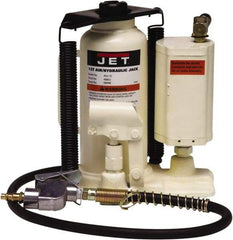 Jet - 12 Ton Capacity Hydraulic Bottle Jack - 9.65" to 18.7" High, 3-1/8" Screw Length, 8.27" Long x 6.3" Wide Base - Industrial Tool & Supply