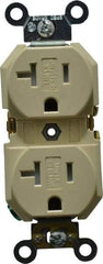 Leviton - 125 VAC, 20 Amp, 5-20R NEMA Configuration, Ivory, Specification Grade, Self Grounding Duplex Receptacle - 1 Phase, 2 Poles, 3 Wire, Flush Mount, Tamper Resistant - Industrial Tool & Supply