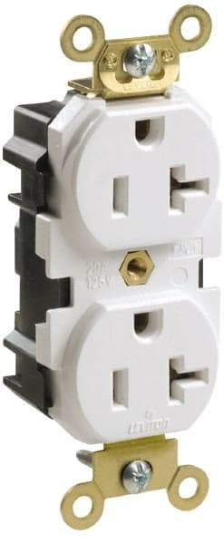Leviton - 125 VAC, 15 Amp, 5-15R NEMA Configuration, Ivory, Industrial Grade, Self Grounding Duplex Receptacle - 1 Phase, 2 Poles, 3 Wire, Flush Mount, Impact and Tamper Resistant - Industrial Tool & Supply