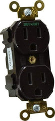 Leviton - 125 VAC, 15 Amp, 5-15R NEMA Configuration, Brown, Industrial Grade, Self Grounding Duplex Receptacle - 1 Phase, 2 Poles, 3 Wire, Flush Mount, Impact and Tamper Resistant - Industrial Tool & Supply