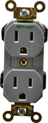 Leviton - 125 VAC, 15 Amp, 5-15R NEMA Configuration, Gray, Industrial Grade, Self Grounding Duplex Receptacle - 1 Phase, 2 Poles, 3 Wire, Flush Mount, Impact and Tamper Resistant - Industrial Tool & Supply