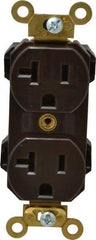 Leviton - 125 VAC, 20 Amp, 5-20R NEMA Configuration, Brown, Industrial Grade, Self Grounding Duplex Receptacle - 1 Phase, 2 Poles, 3 Wire, Flush Mount, Impact and Tamper Resistant - Industrial Tool & Supply