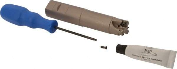 Iscar - 30° Lead Angle, 1" Max Cut Diam, 0.63" Min Cut Diam, 0.08" Max Depth of Cut, Indexable Chamfer and Angle End Mill - 3 Inserts, H600 WXCU 05 Insert Style, 5" Overall Length, Through Coolant, Straight Shank - Industrial Tool & Supply