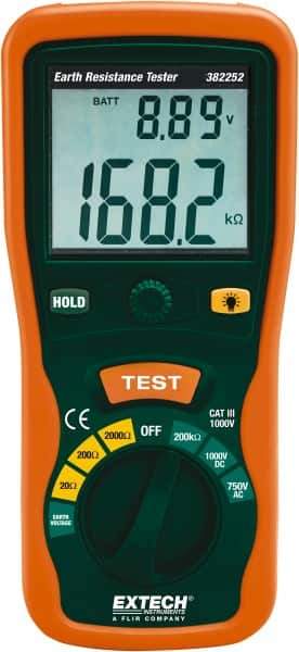 Extech - LCD Display Earth Ground Resistance Tester - AA Battery - Industrial Tool & Supply