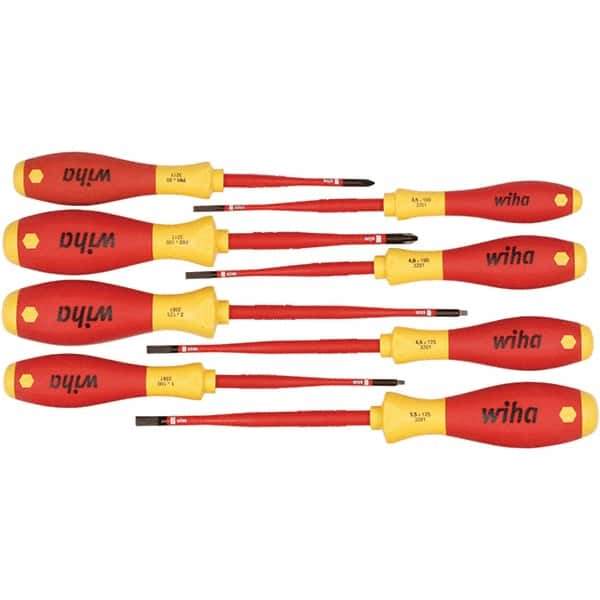 Wiha - 8 Piece Slotted, Phillips & Square Screwdriver Set - Bit Sizes: Philips #1 & #2, Comes in Box - Industrial Tool & Supply