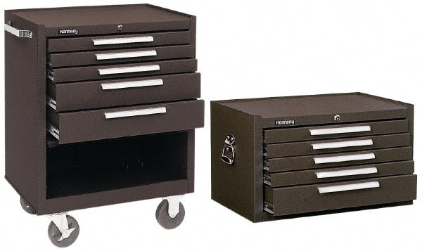 Kennedy - 5 Drawer, 2 Piece, Brown Steel Roller Cabinet Combo - Industrial Tool & Supply