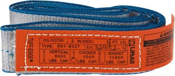 Lift-All - 4' Long x 2" Wide, 6,400 Lb Vertical Capacity, 1 Ply, Polyester Web Sling - 5,000 Lb Choker Capacity - Industrial Tool & Supply