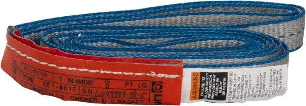 Lift-All - 8' Long x 1" Wide, 1,600 Lb Vertical Capacity, 1 Ply, Polyester Web Sling - 1,250 Lb Choker Capacity - Industrial Tool & Supply