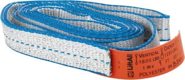 Lift-All - 9' Long x 1" Wide, 1,600 Lb Vertical Capacity, 1 Ply, Polyester Web Sling - 1,250 Lb Choker Capacity - Industrial Tool & Supply