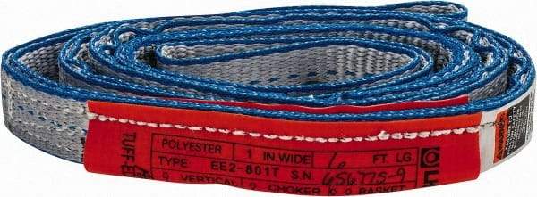 Lift-All - 6' Long x 1" Wide, 3,200 Lb Vertical Capacity, 2 Ply, Polyester Web Sling - 2,500 Lb Choker Capacity - Industrial Tool & Supply