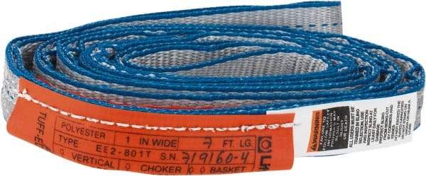 Lift-All - 7' Long x 1" Wide, 3,200 Lb Vertical Capacity, 2 Ply, Polyester Web Sling - 1,250 Lb Choker Capacity - Industrial Tool & Supply