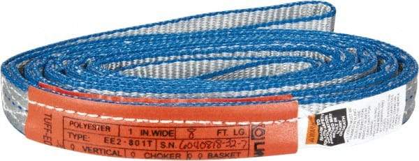 Lift-All - 8' Long x 1" Wide, 3,200 Lb Vertical Capacity, 2 Ply, Polyester Web Sling - 2,500 Lb Choker Capacity - Industrial Tool & Supply