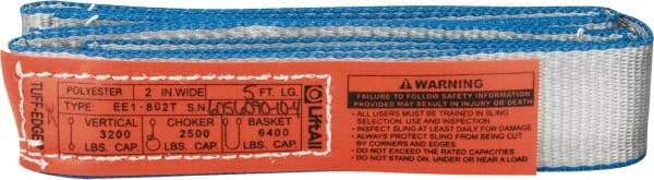 Lift-All - 5' Long x 2" Wide, 3,200 Lb Vertical Capacity, 1 Ply, Polyester Web Sling - 2,500 Lb Choker Capacity - Industrial Tool & Supply