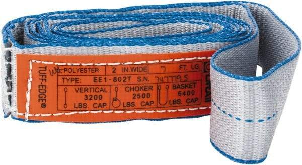 Lift-All - 7' Long x 2" Wide, 3,200 Lb Vertical Capacity, 1 Ply, Polyester Web Sling - 2,500 Lb Choker Capacity - Industrial Tool & Supply
