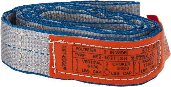 Lift-All - 5' Long x 2" Wide, 6,400 Lb Vertical Capacity, 2 Ply, Polyester Web Sling - 5,000 Lb Choker Capacity - Industrial Tool & Supply