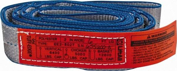 Lift-All - 6' Long x 2" Wide, 6,400 Lb Vertical Capacity, 2 Ply, Polyester Web Sling - 5,000 Lb Choker Capacity - Industrial Tool & Supply