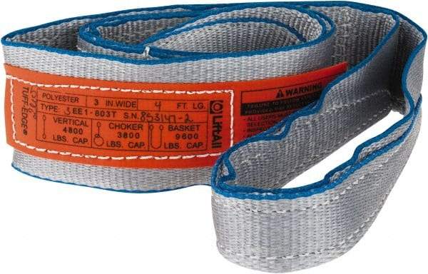 Lift-All - 4' Long x 3" Wide, 4,800 Lb Vertical Capacity, 1 Ply, Polyester Web Sling - 3,800 Lb Choker Capacity - Industrial Tool & Supply