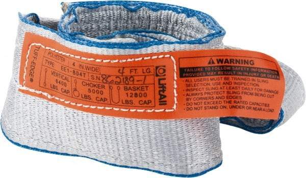 Lift-All - 4' Long x 4" Wide, 6,400 Lb Vertical Capacity, 1 Ply, Polyester Web Sling - 5,000 Lb Choker Capacity - Industrial Tool & Supply